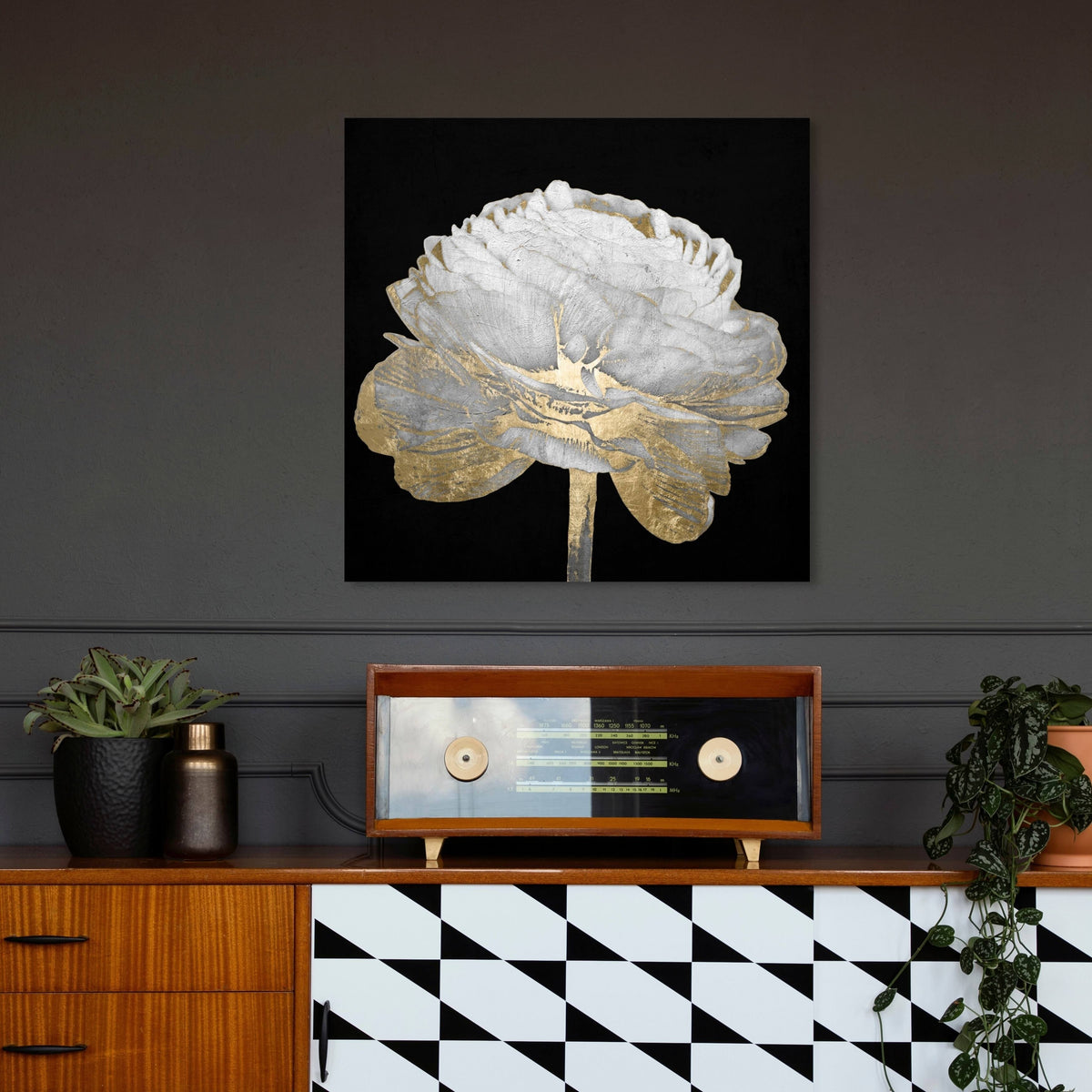 Black Gold Floral Canvas H156732
