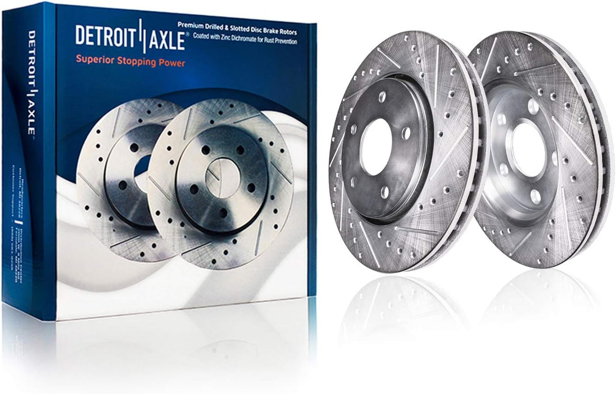 Front Drilled & Slotted Rotors + Calipers + Ceramic Brake Pads 8pc Set K617