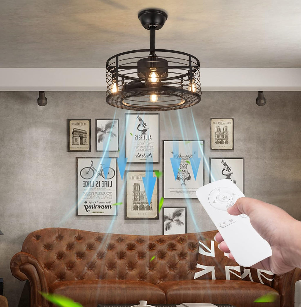 Black Caged Ceiling Fan with Lights G10955