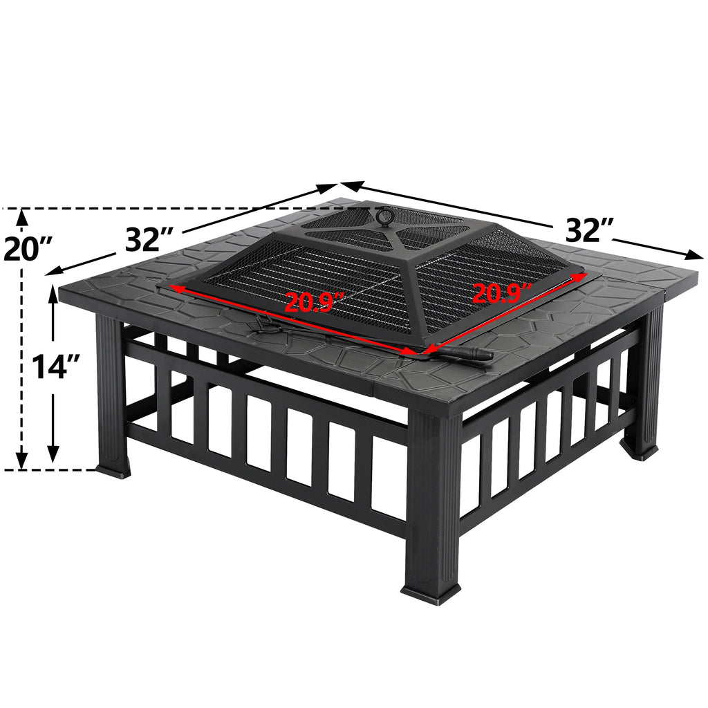 32 Outdoor Square Metal Wood Burning Fire Pit H706
