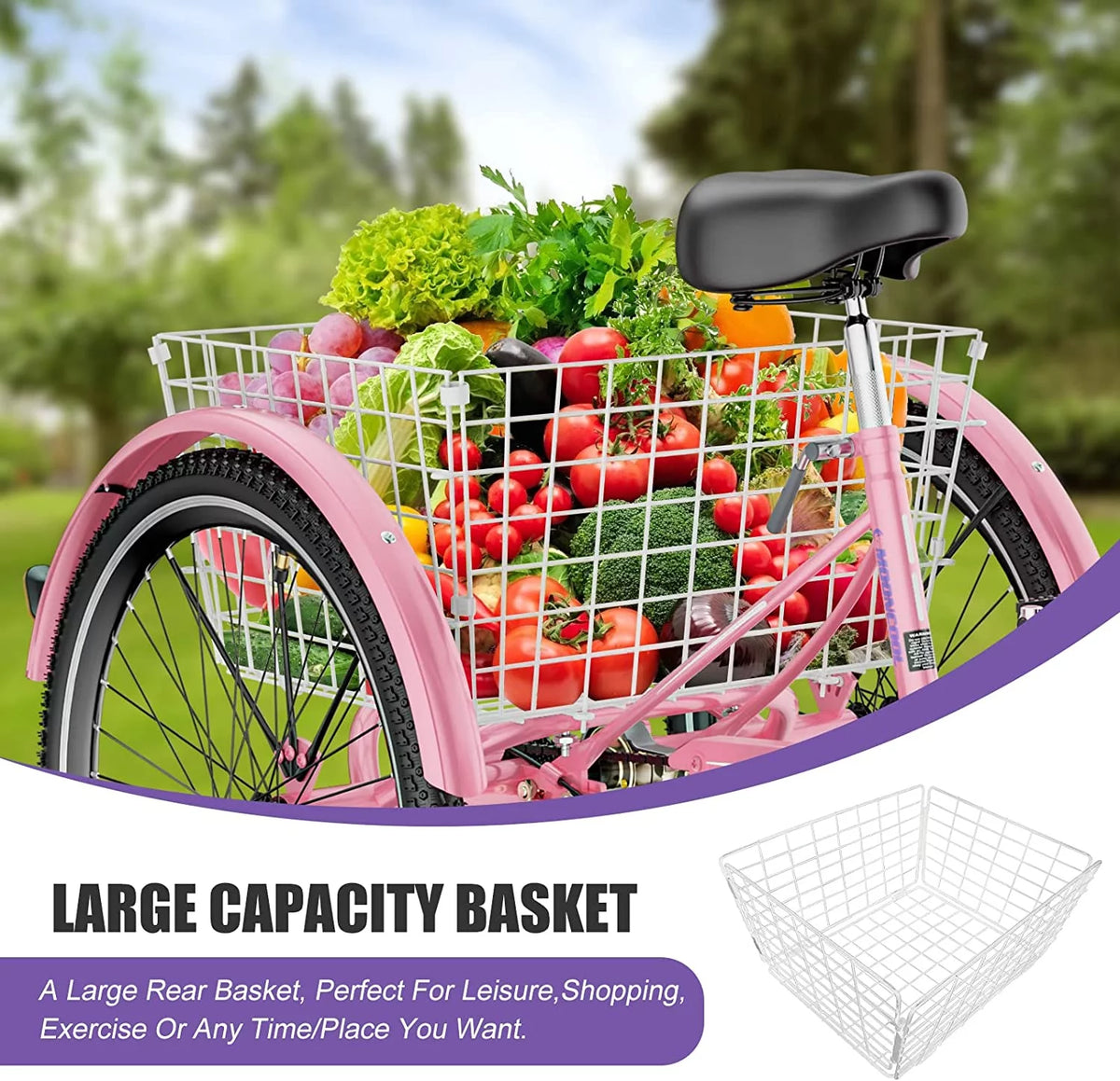 24 26 inch 7 Speed Adult Tricycle with Rear Basket O798395