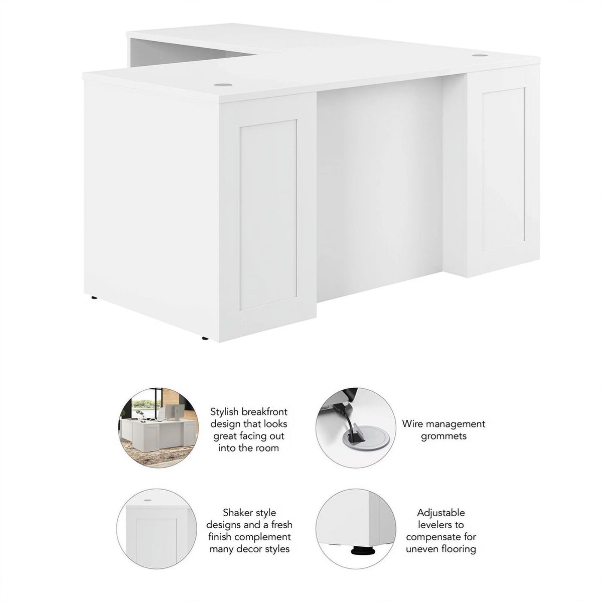 White L-Shaped Executive Desk H2397