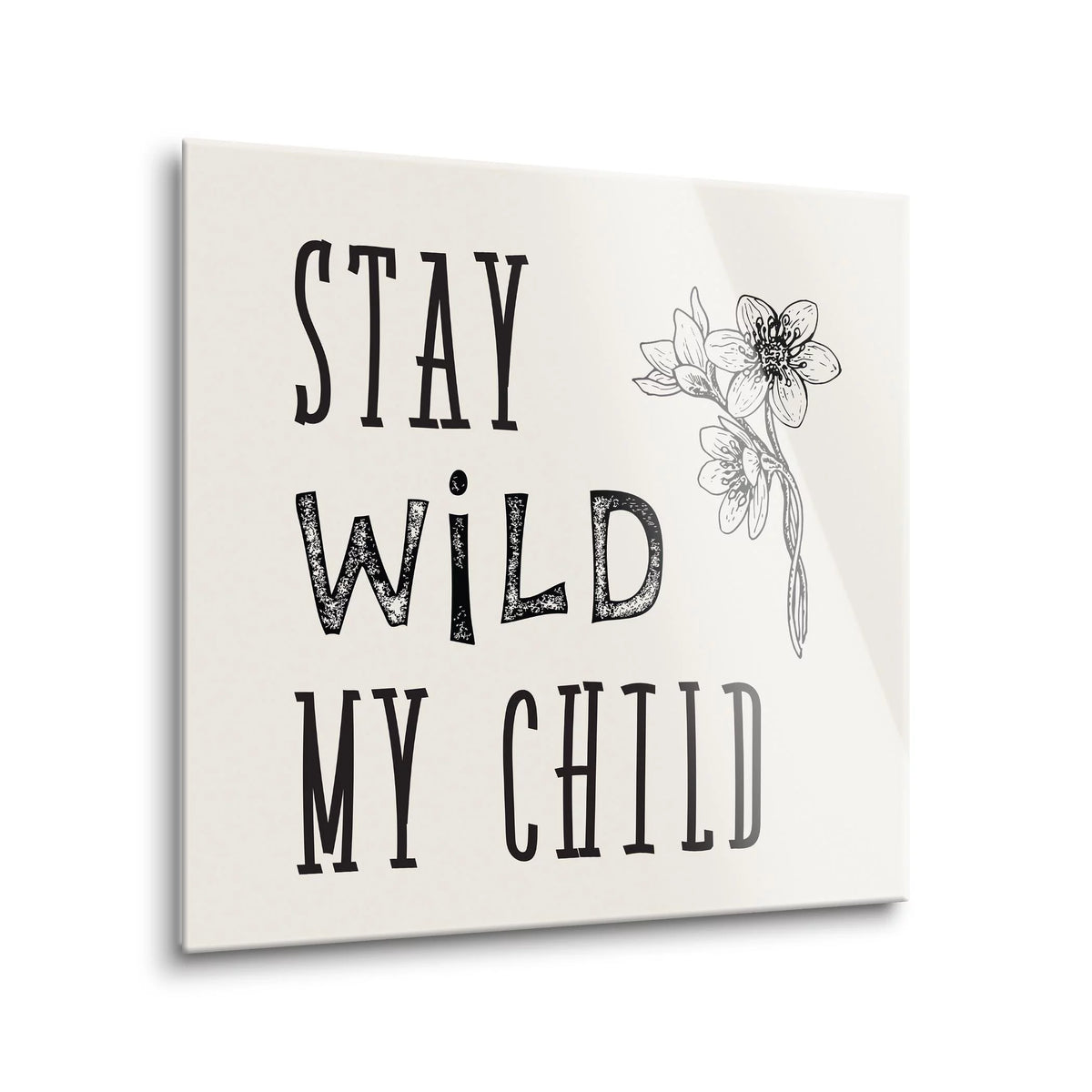 White Floral Sketch 24 x 24 Glass Wall Hanging Sign H330