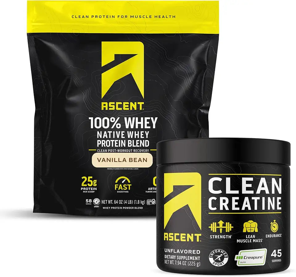 100% Whey Protein Powder Vanilla Bean 4 lb & Creatine Monohydrate Powder Unflavored 45 Servings S14450