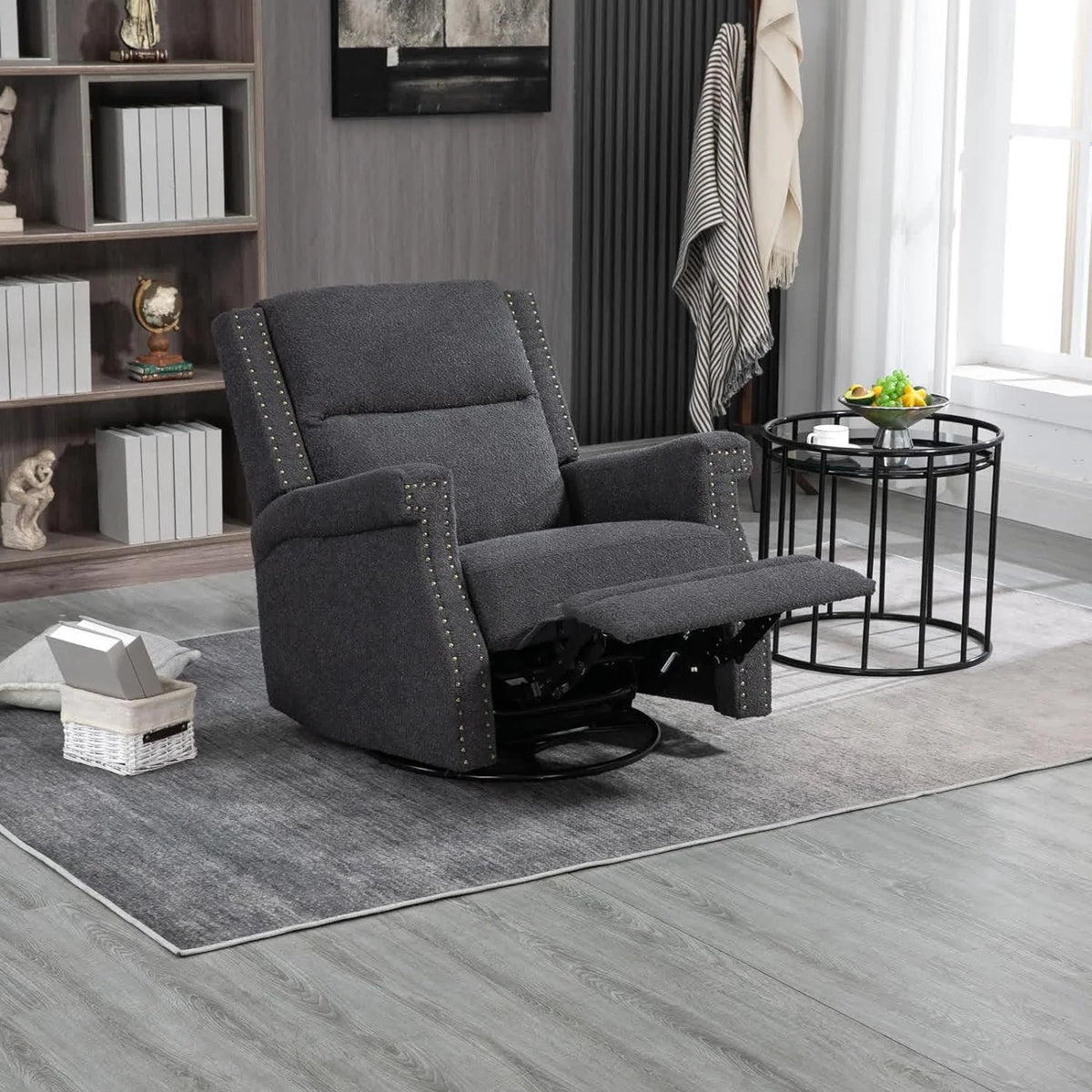 Black Teddy Fabric Swivel Recliner Chair I812016