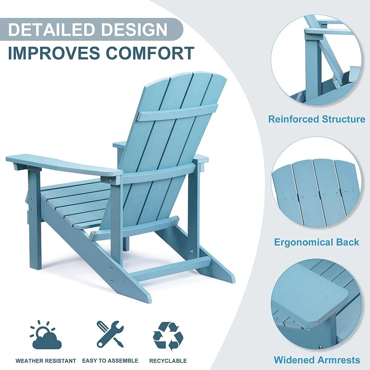 Blue Weather Resistant Plastic Adirondack Chairs F46153