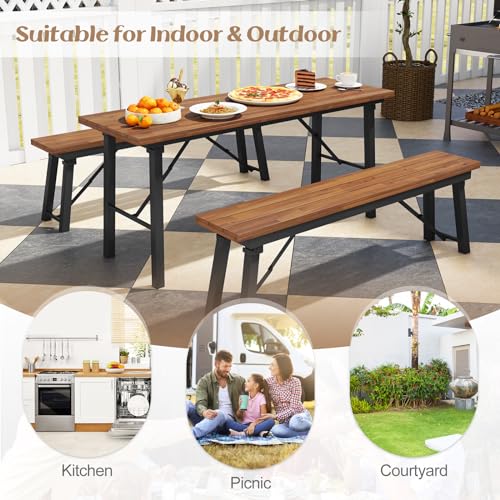Foldable 59 Inches Narrow Outdoor Dining Table with Benches Q1041