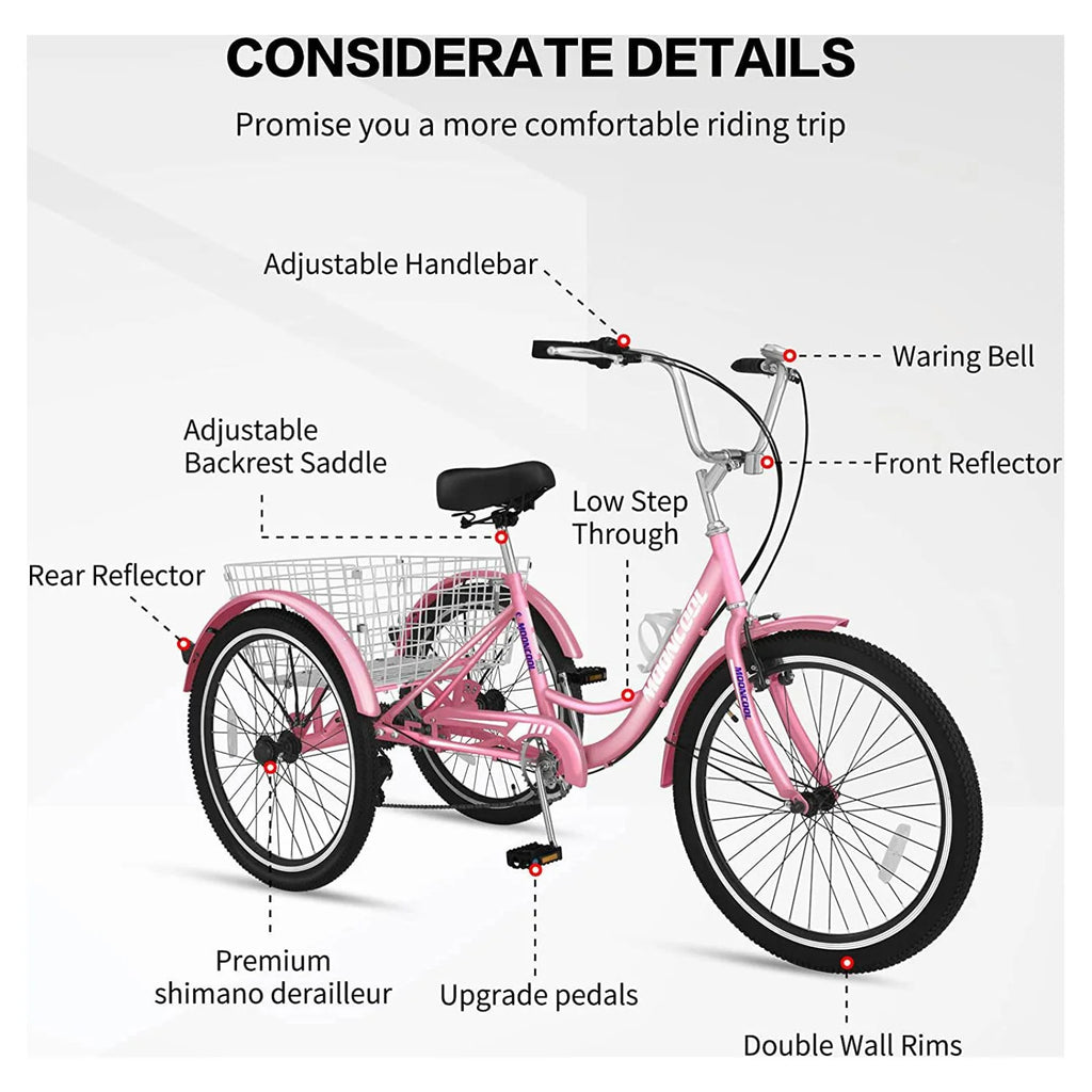 24 26 inch 7 Speed Adult Tricycle with Rear Basket O798395