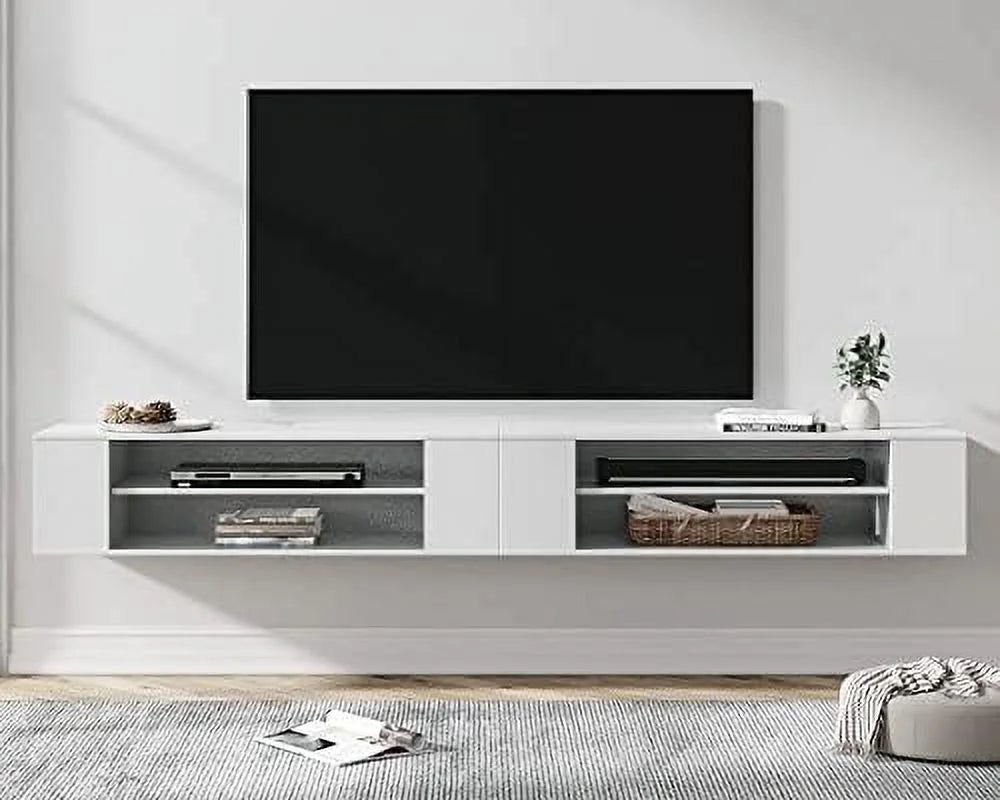 79 inch Floating TV Stand Wall Mounted Wood TV Cabinet Media Console Grey White G544392
