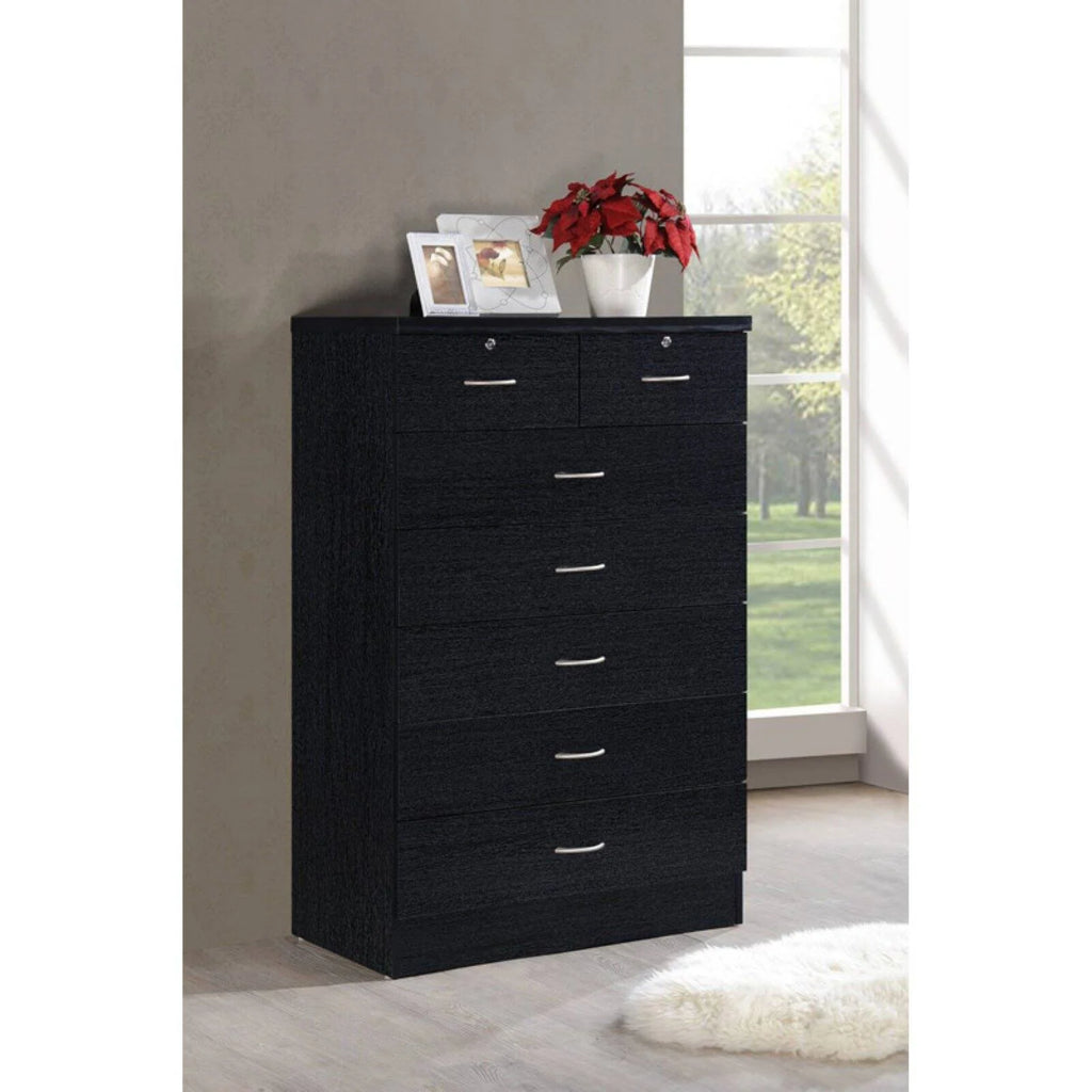 7 Drawer Wooden Dresser Chest with 2 Top Locks, Cherry X75455
