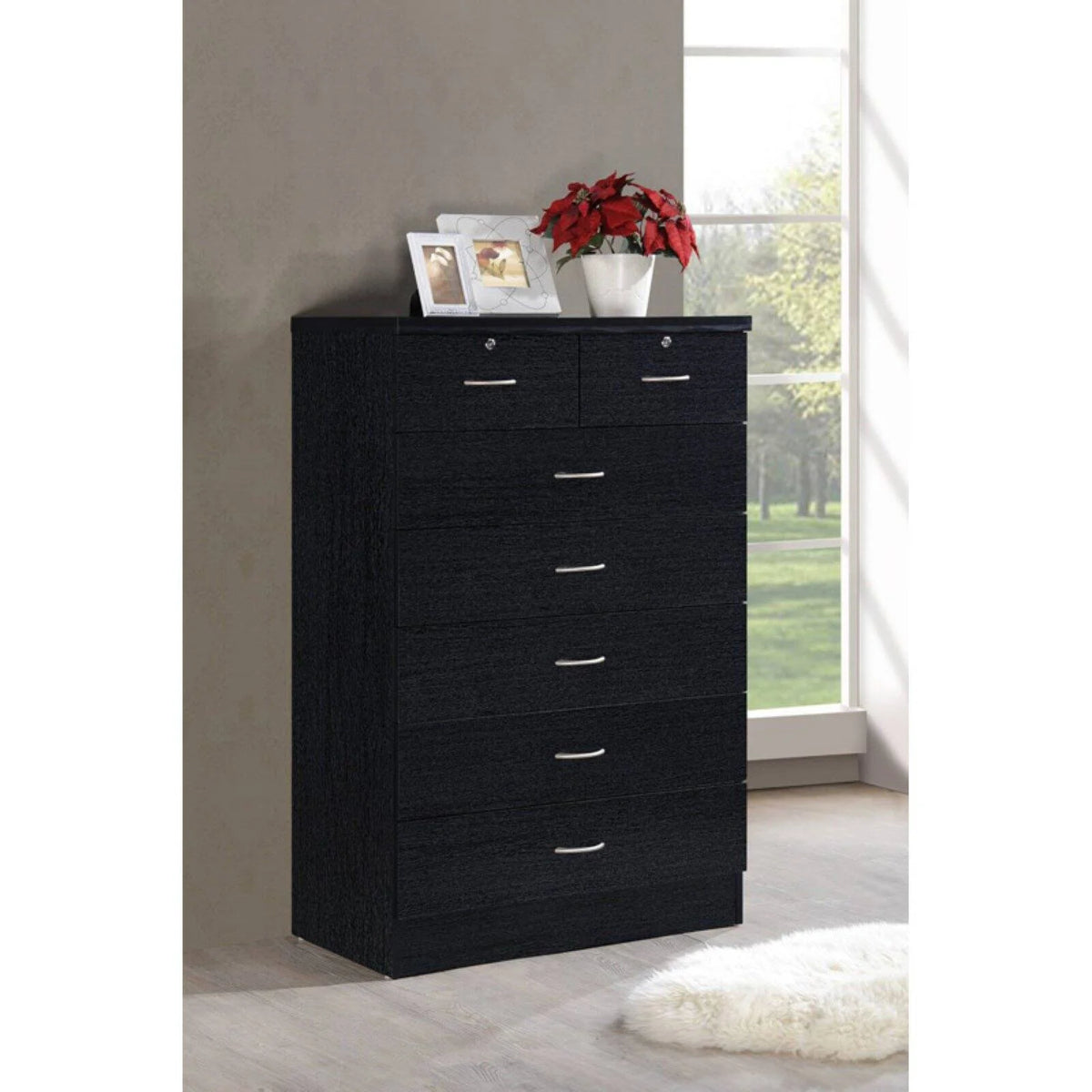 7 Drawer Wooden Dresser Chest with 2 Top Locks, Cherry X75455
