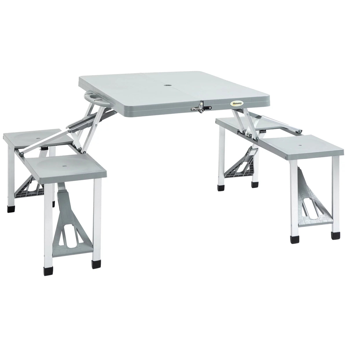 Portable Foldable 4-Person Picnic Table with Seats and Umbrella Hole, Grey D557