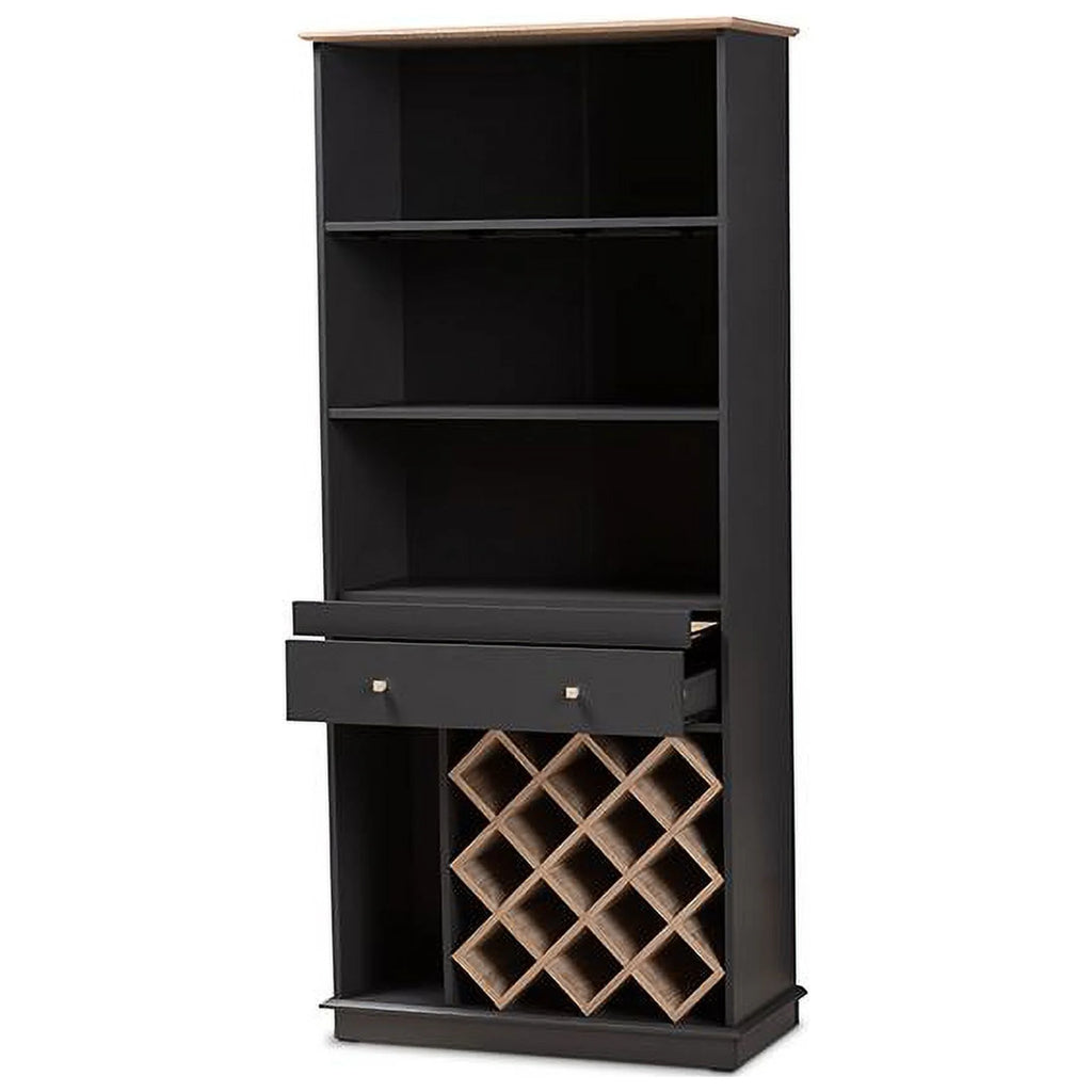 Dark Grey Oak Finished Wood Wine Cabinet R26955