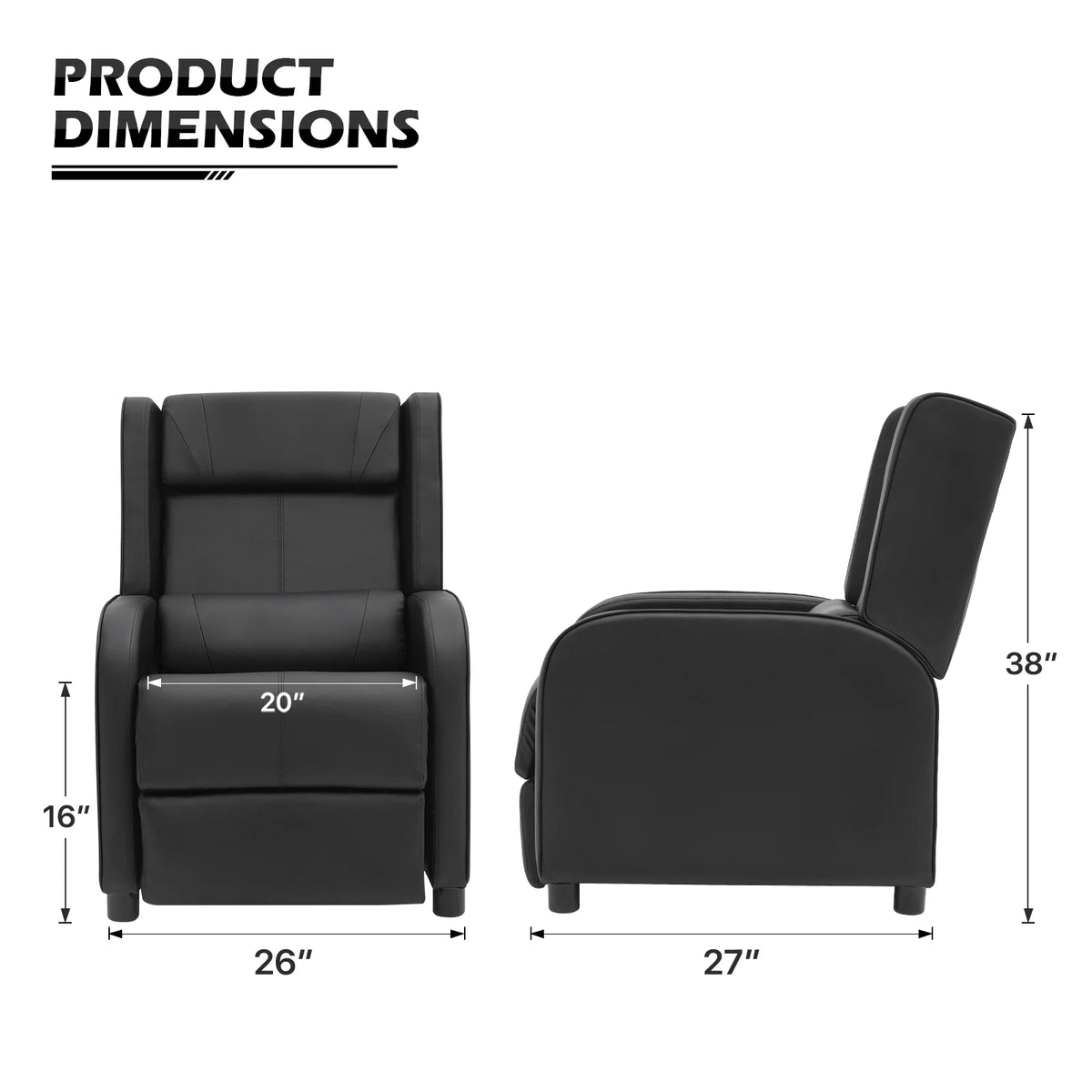 Black PU Leather Adjustable Reclining Gaming Chair with Footrest B310987