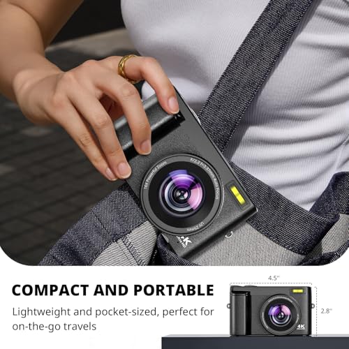 4K 48MP Compact Digital Camera with 16X Zoom, Black W74097