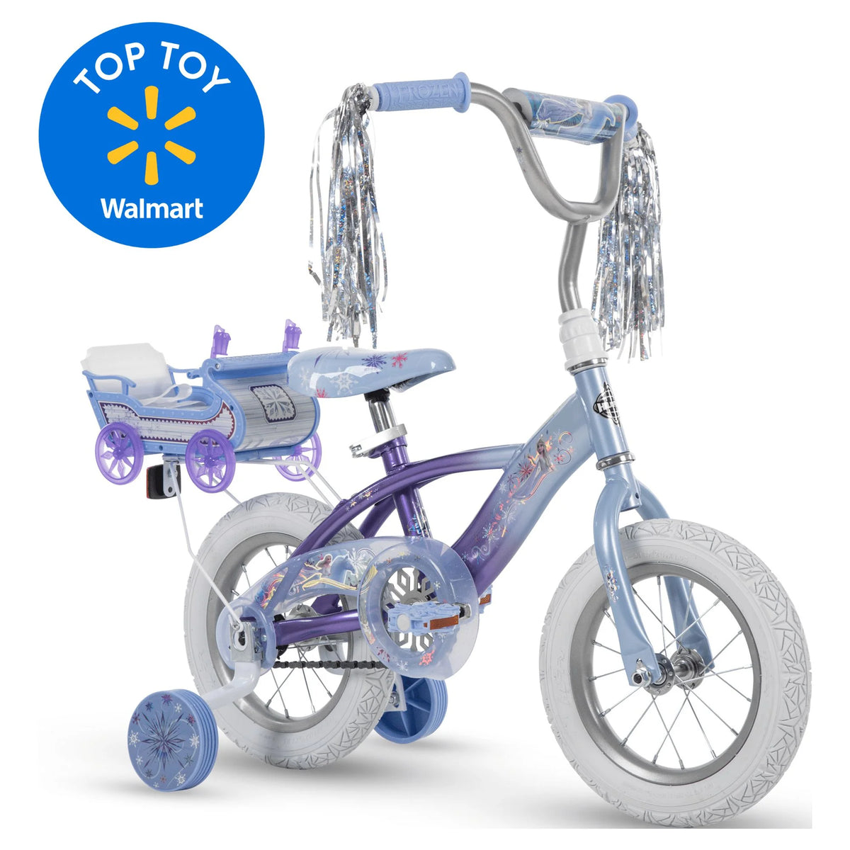 12 in. Bike with Doll Carrier Sleigh, White and Purple E87295