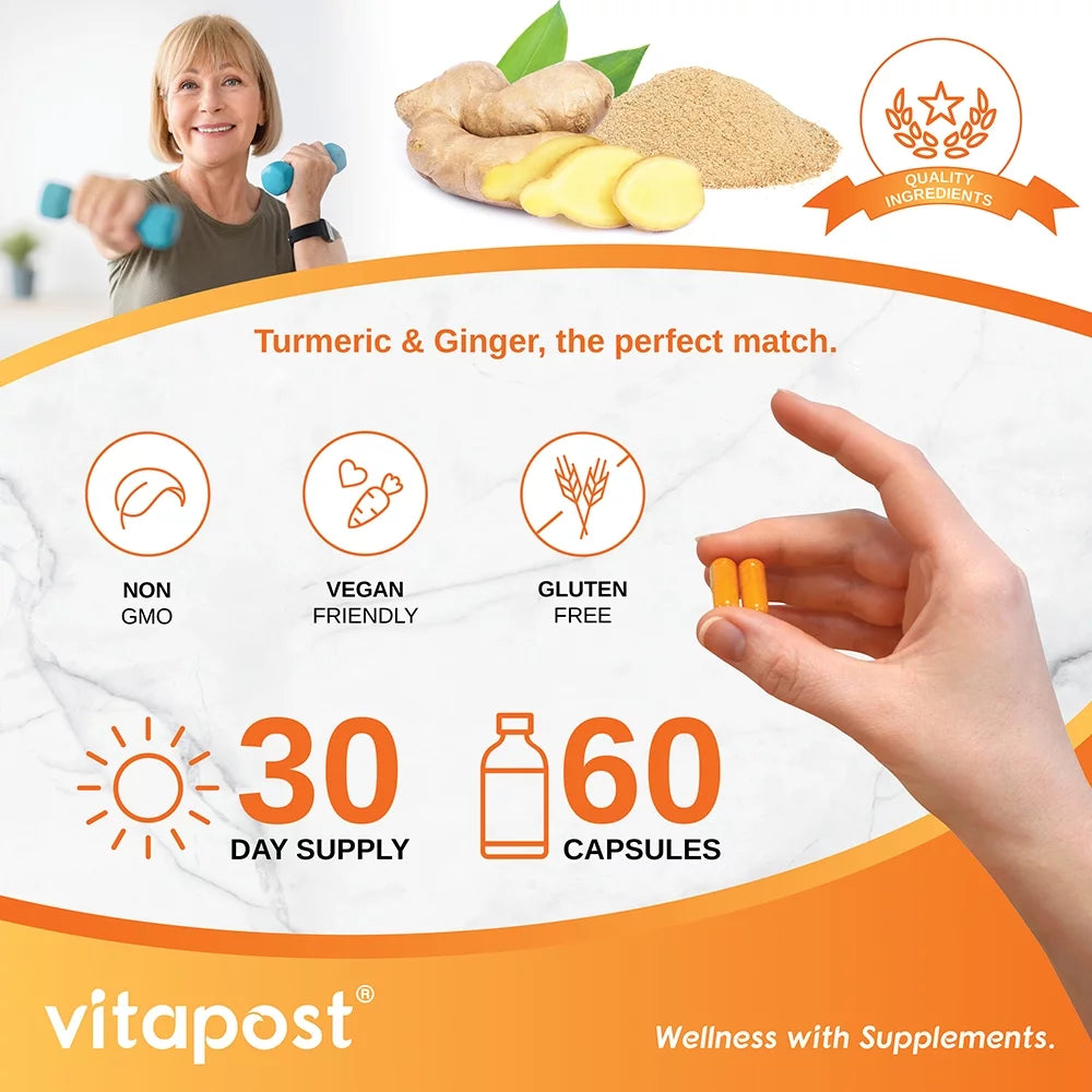 Turmeric & Ginger Supplement with BioPerine 60 Capsules N198
