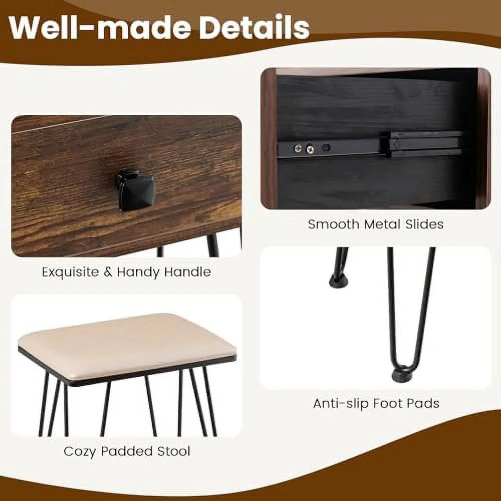 Vanity Desk with Mirror and Lights Makeup Dressing Table Set with Stool W197264