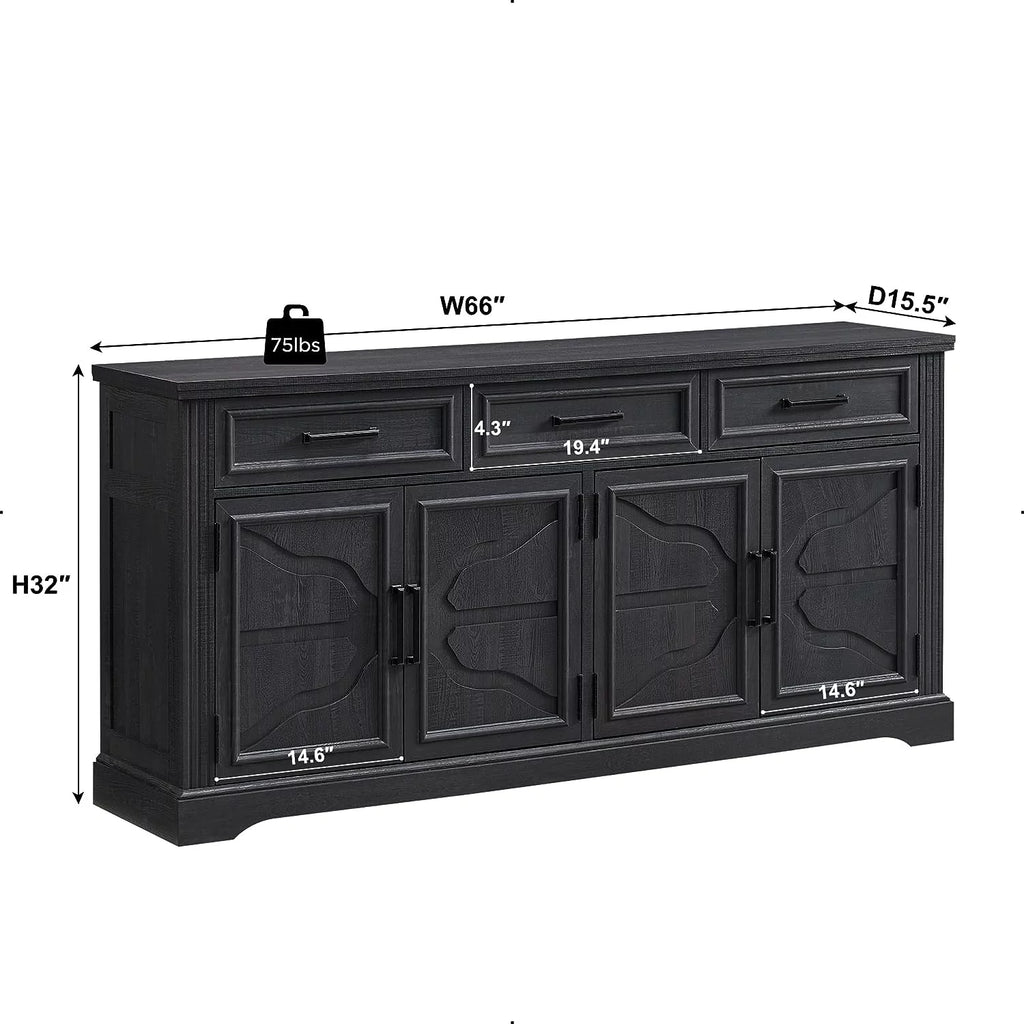 Black 3 Drawer 4 Door Sideboard Storage Cabinet H15382