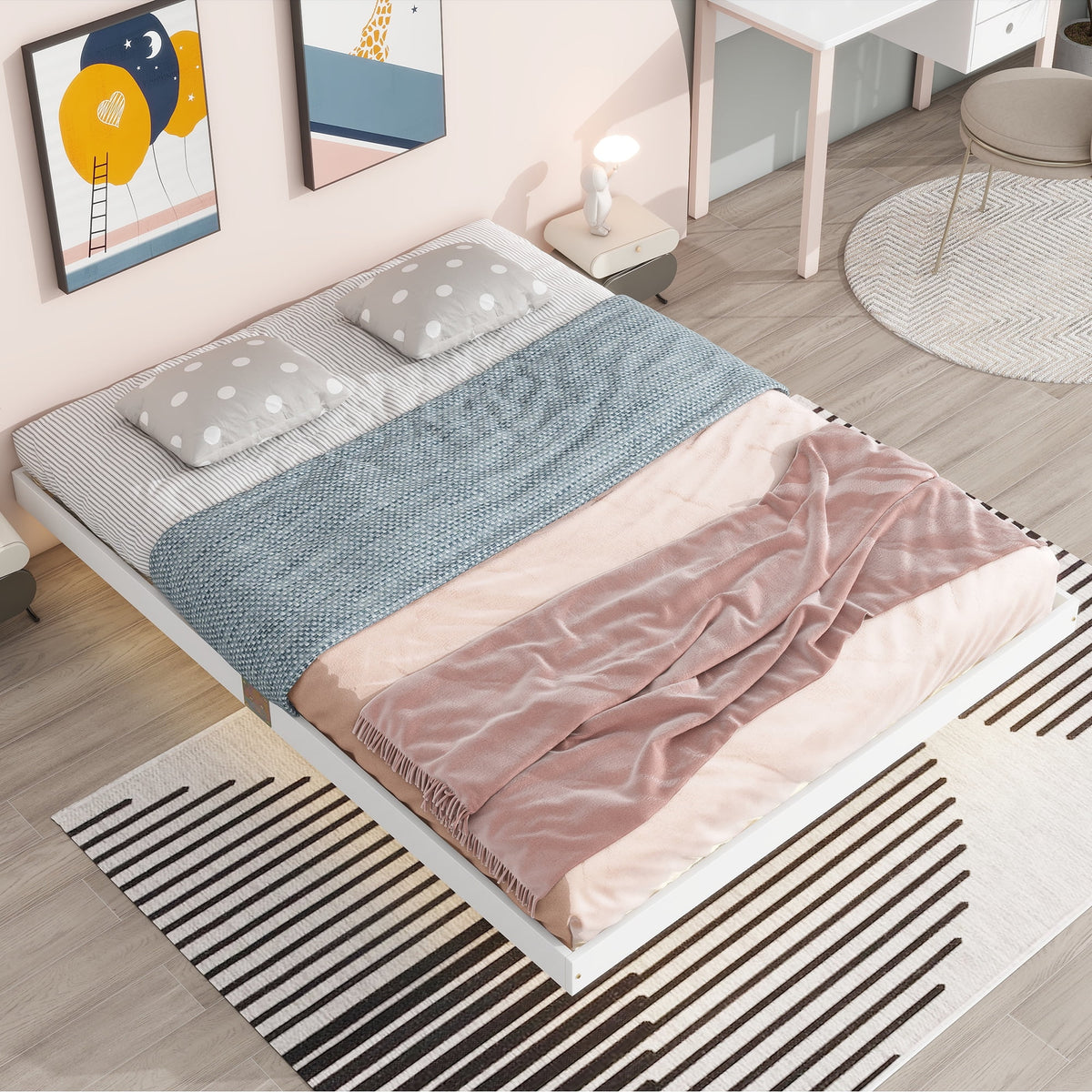 Queen Size Floating Platform Bed with LED Lights E259