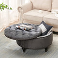 Dark Grey Upholstered Round Storage Ottoman I7078