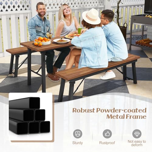 Foldable 59 Inches Narrow Outdoor Dining Table with Benches Q1041