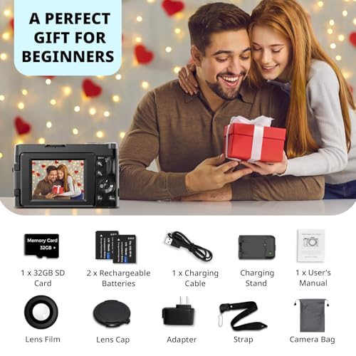 4K 48MP Compact Digital Camera with 16X Zoom, Black W74097