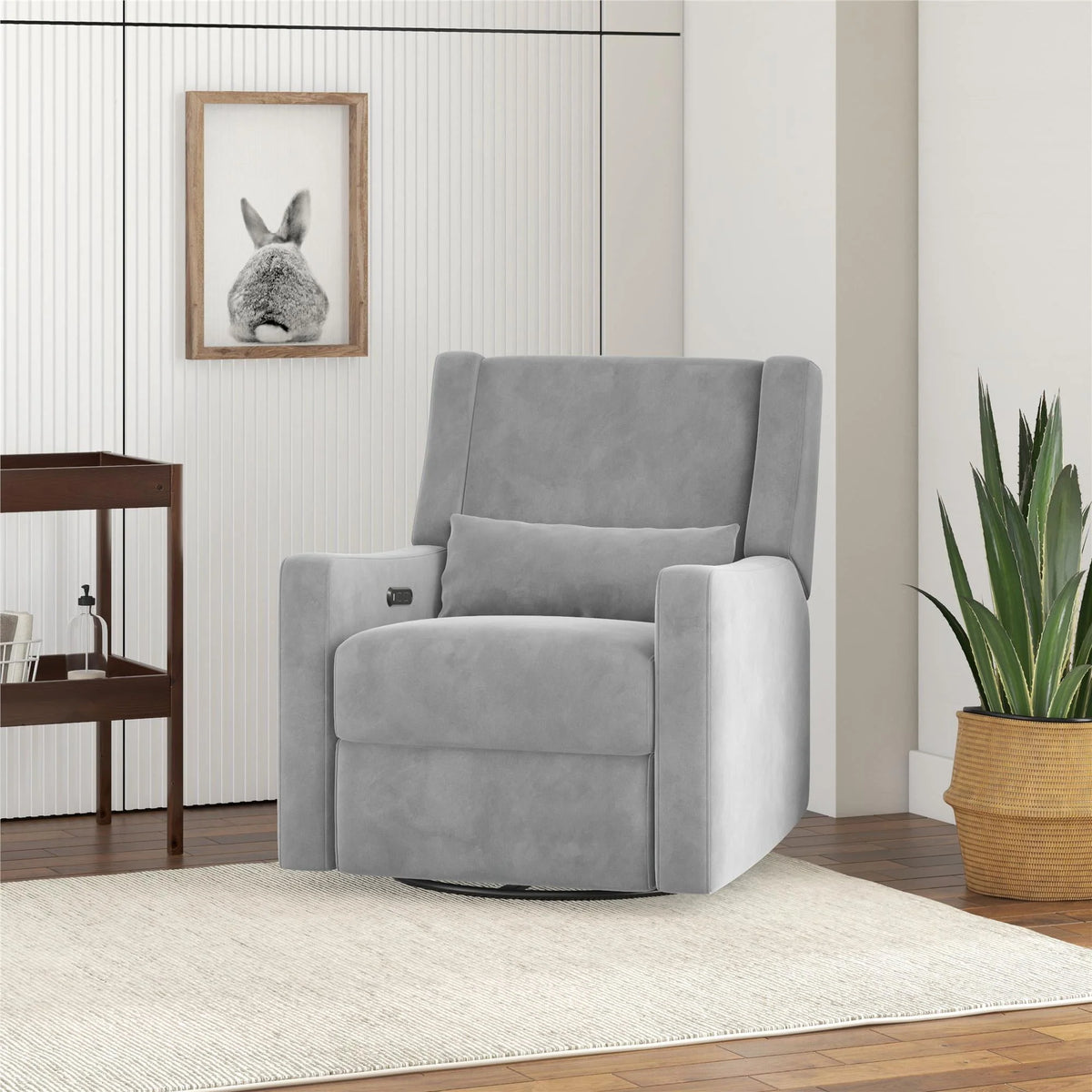 Gray Velvet Swivel Glider Recliner E620716