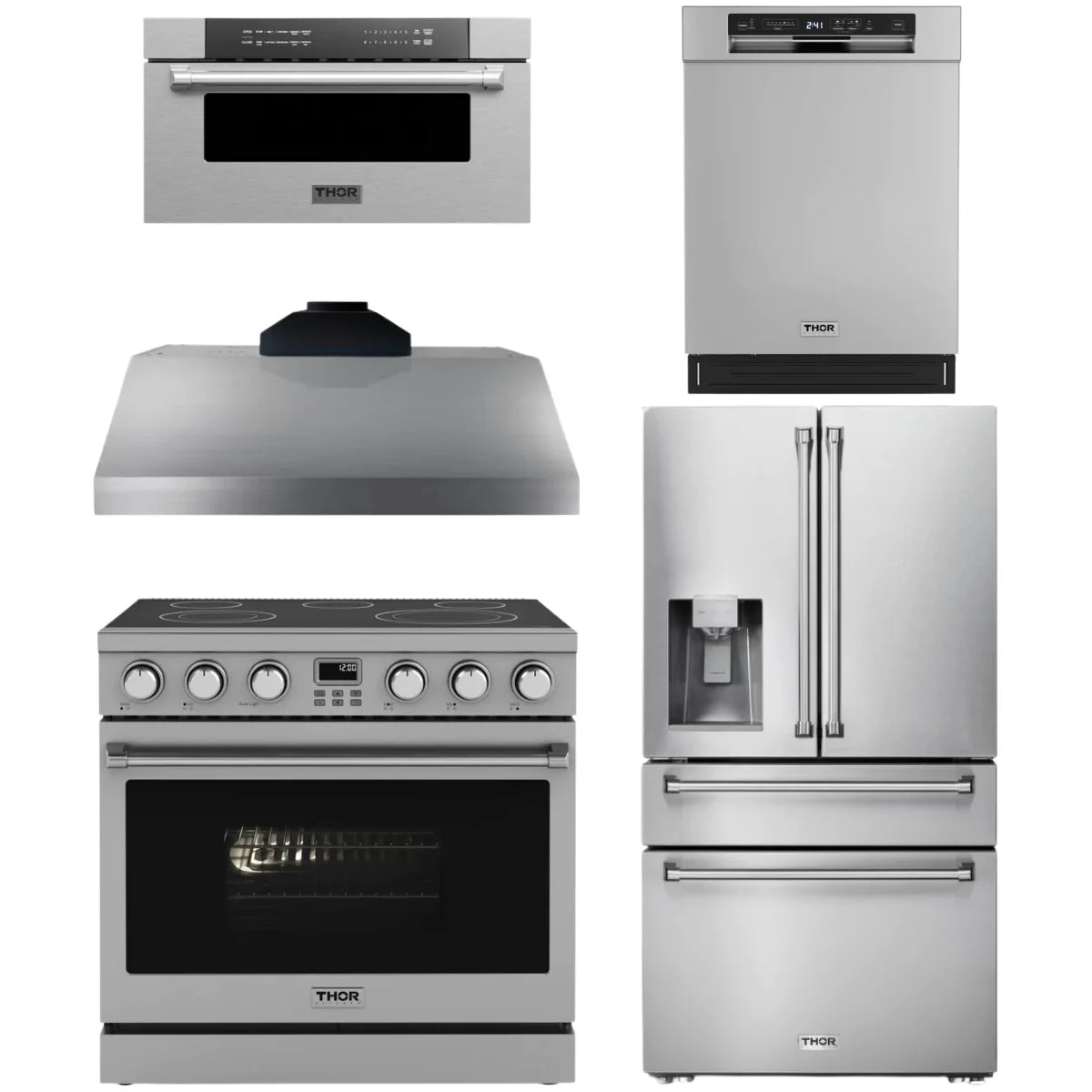 36 Electric Range, Range Hood, Refrigerator, Dishwasher and Microwave E54753