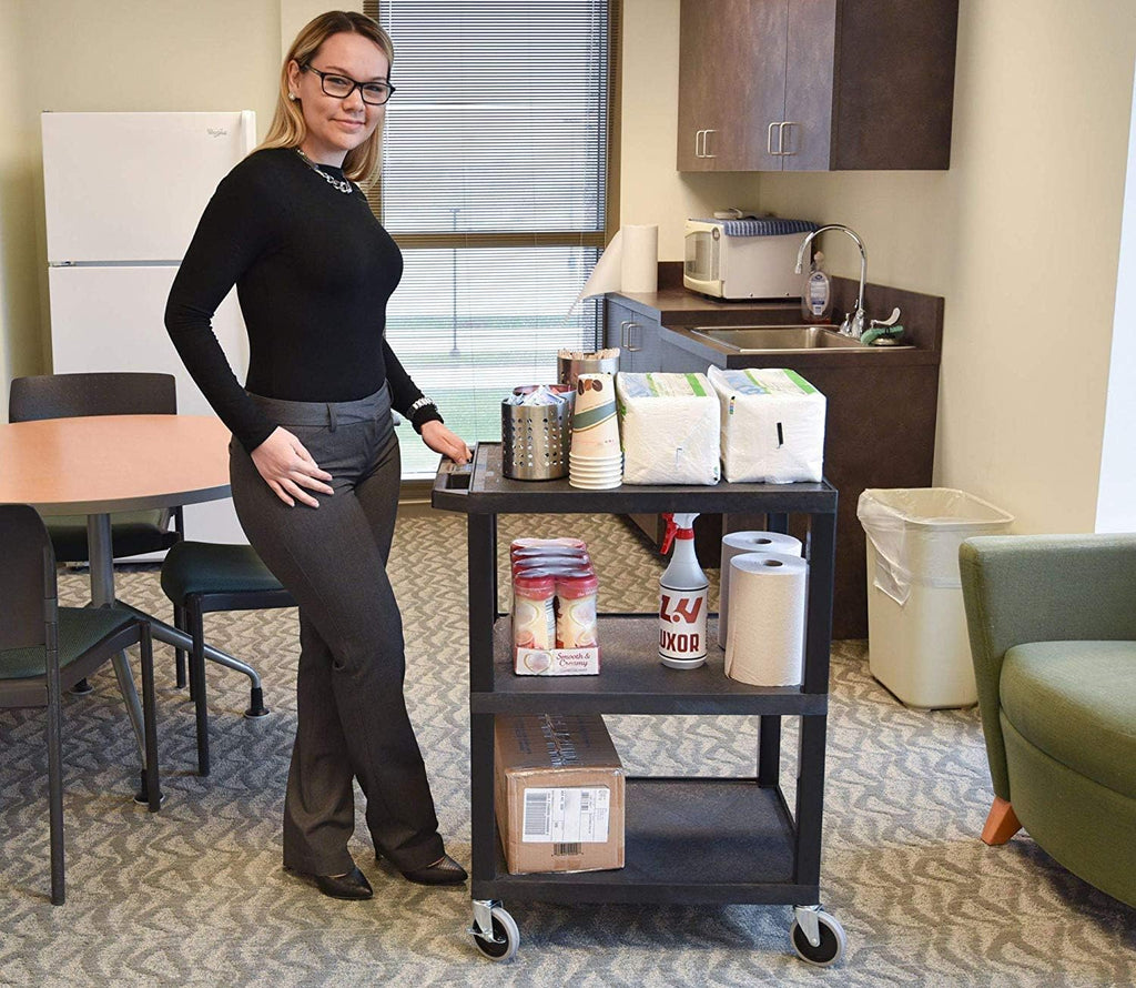34 H Black Mobile Utility Cart with 3 Shelves X6538