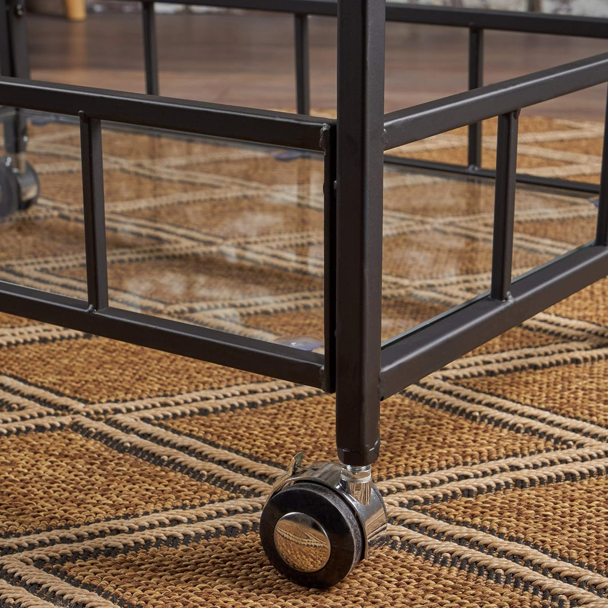 Black Iron Bar Cart with Tempered Glass Top C906