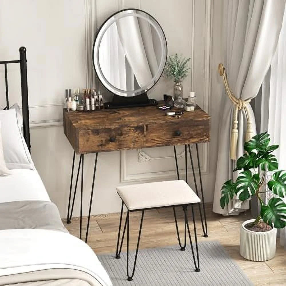 Vanity Desk with Mirror and Lights Makeup Dressing Table Set with Stool W197264