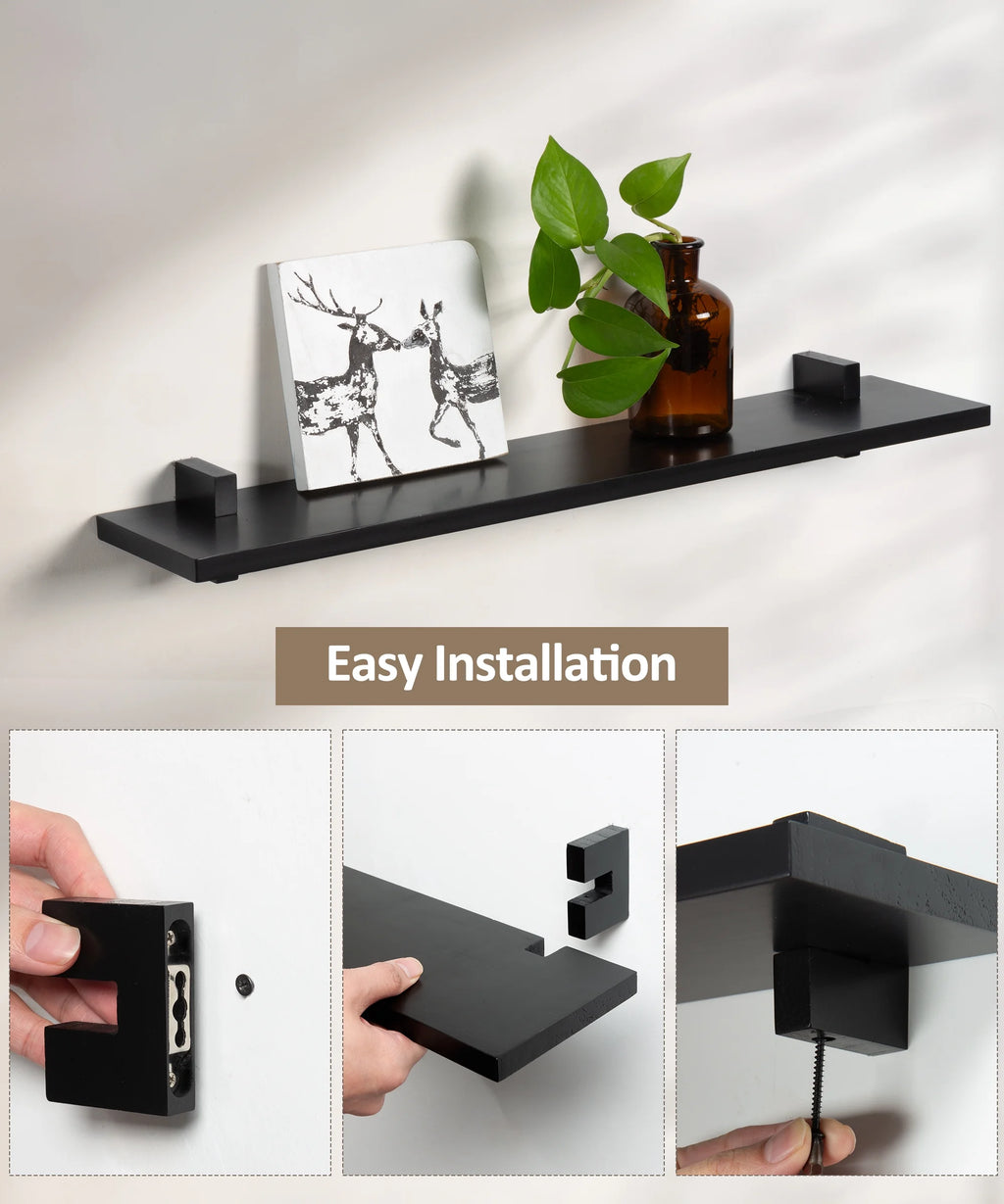 Black 24 Inch Wood Floating Shelves D937932