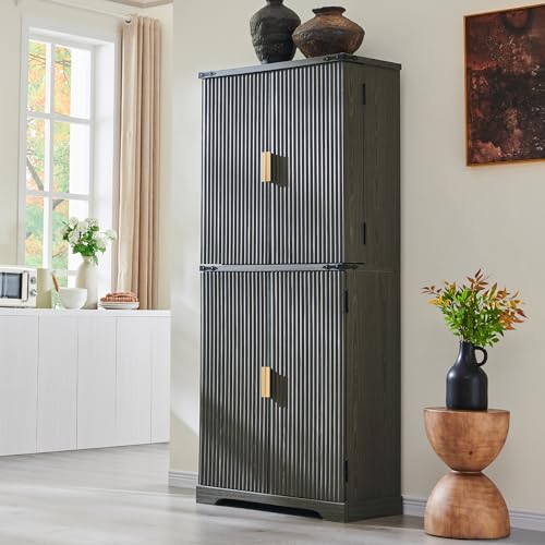 Natural Oak 72" Tall Wood Pantry Cabinet with 4 Doors U360