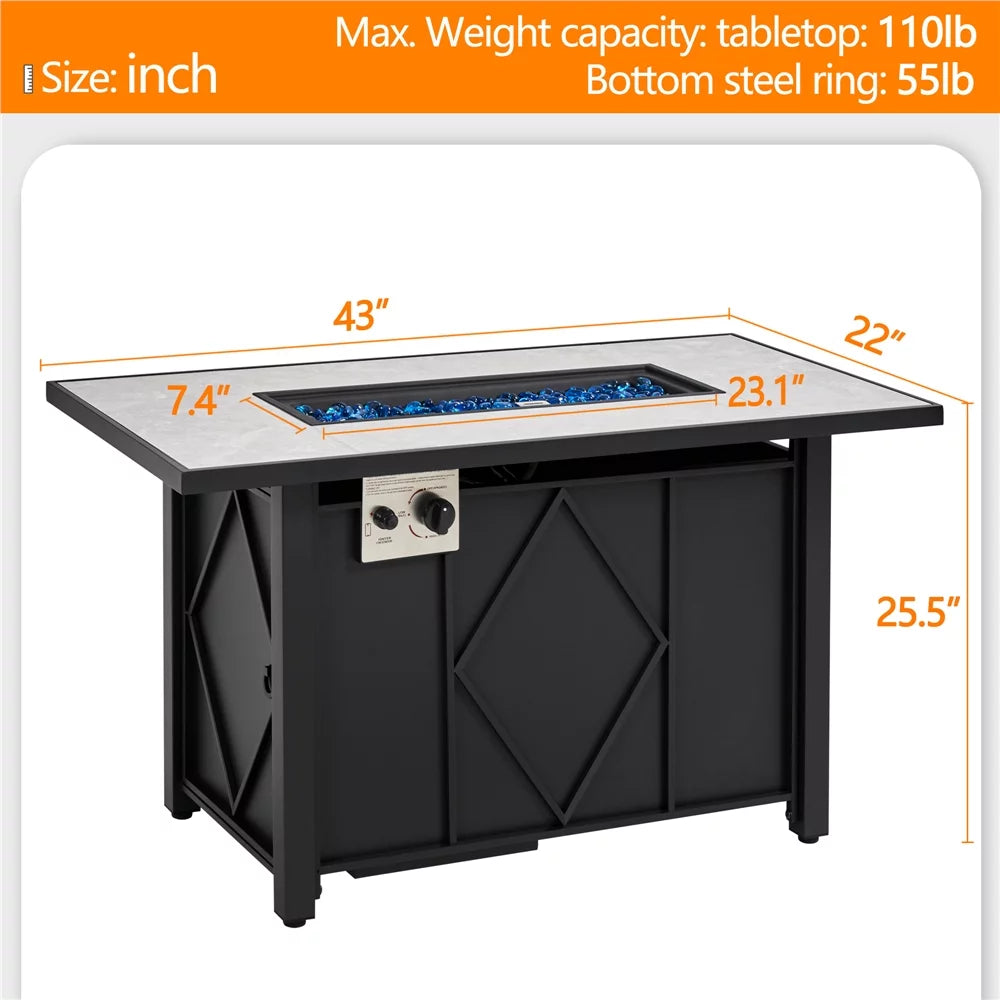 43in Propane Fire Pit Table with Ceramic Tabletop & Steel Base, Black A410987