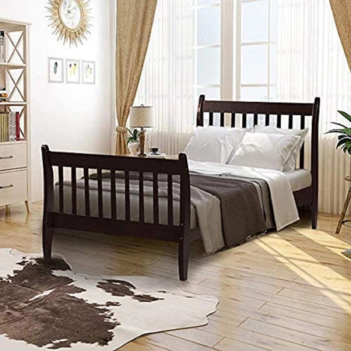 Twin Size Espresso Wood Platform Bed Frame with Headboard X904102