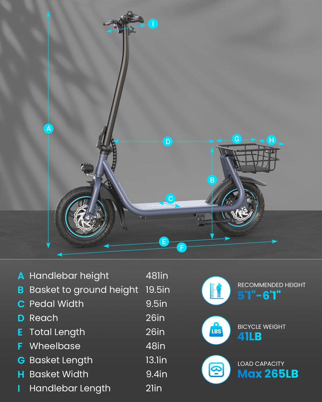 550W 12 inch Electric Scooter with Basket and Wide Deck K32509