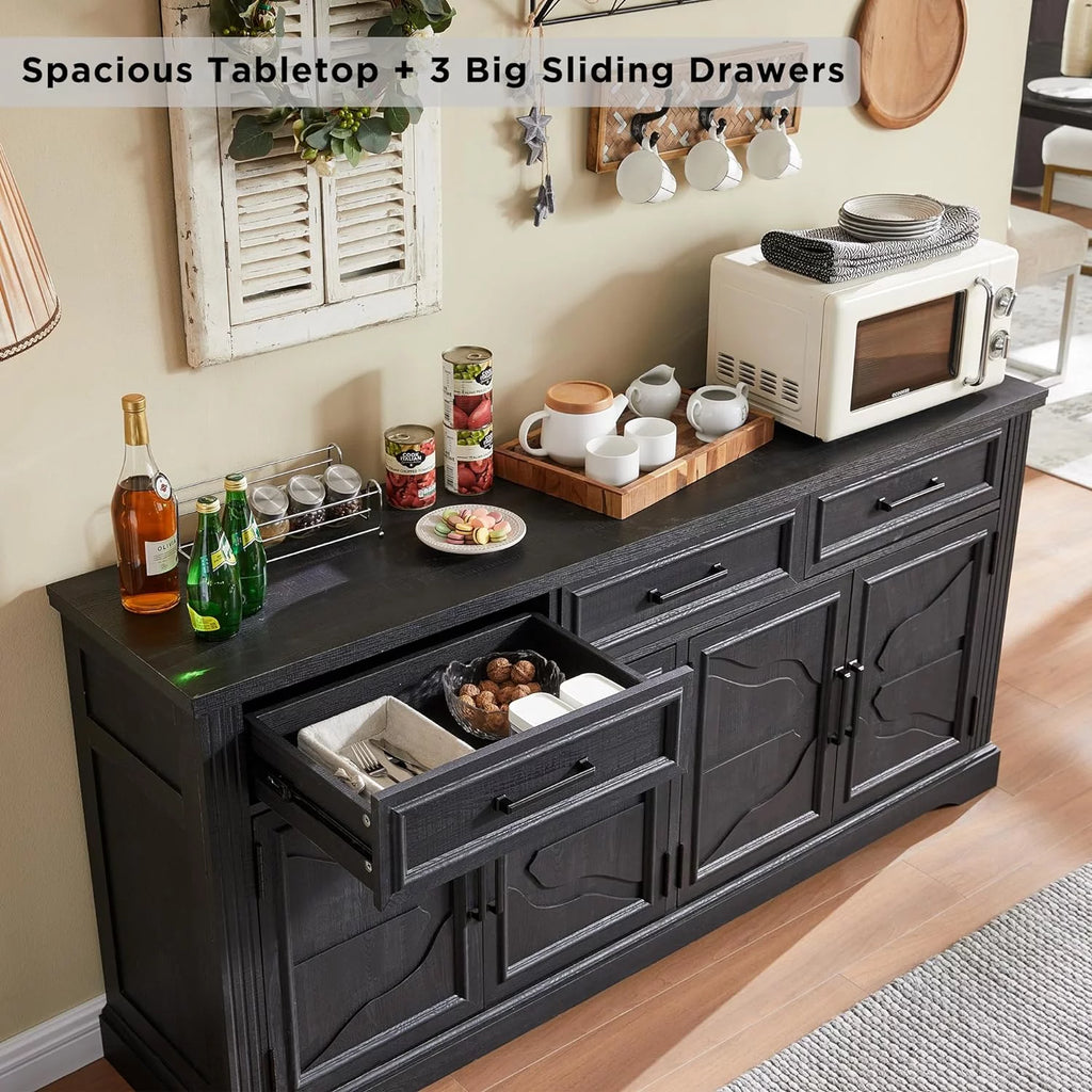 Black 3 Drawer 4 Door Sideboard Storage Cabinet H15382