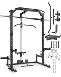 Smith Machine Home Gym with Barbell Bar, Cable System, Lat Pulldown Attachments, Safety Spotter Arms, J Hooks, Landmine, Multi-Functional Squat Rack G53238
