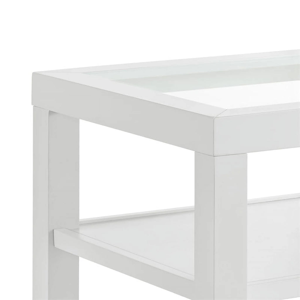 White Wood and Glass Top End Table with Shelves X42696