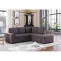 Linen Sleeper Sectional Sofa with Storage Ottoman V16354
