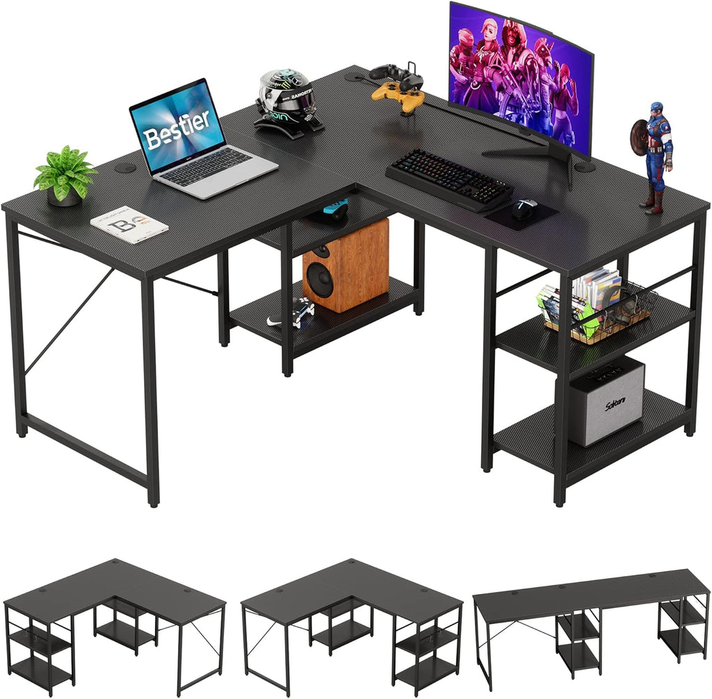 95.2 Inch Reversible L Shaped Desk with Shelves Grey Oak T893