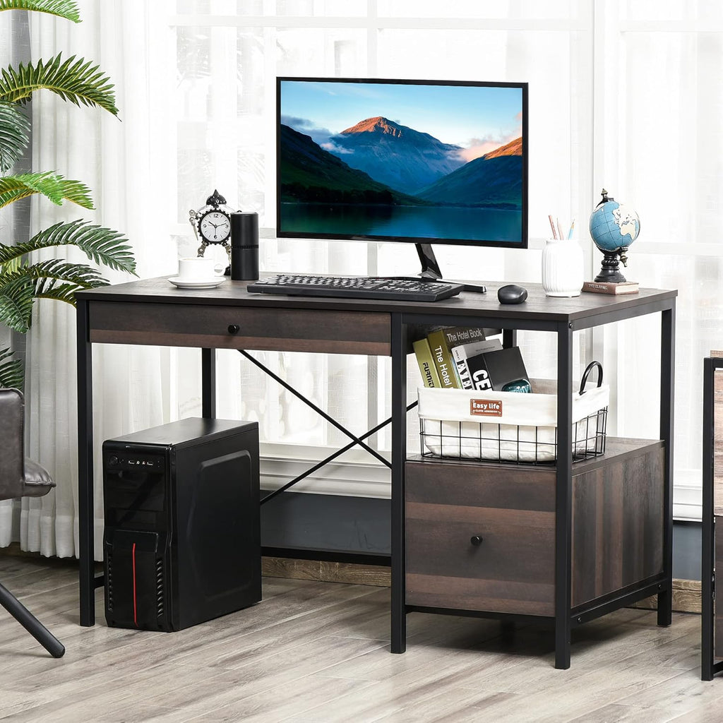 Black Walnut Home Office Desk with Filing Cabinet F414341