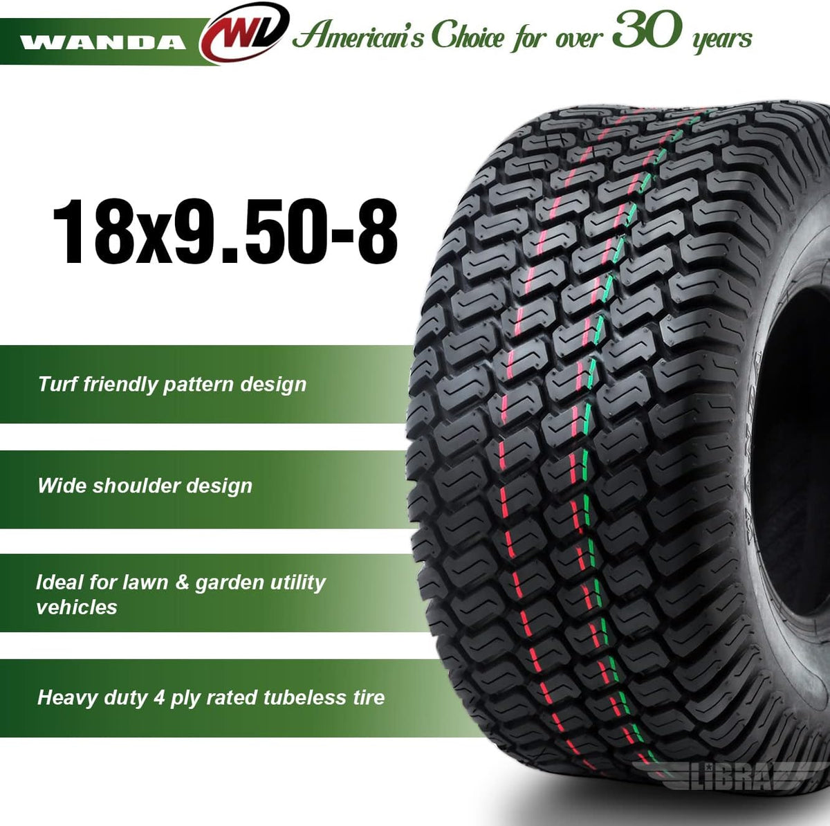 18x9.50-8 Lawn Mower Turf Tires Pack of 2 E1347