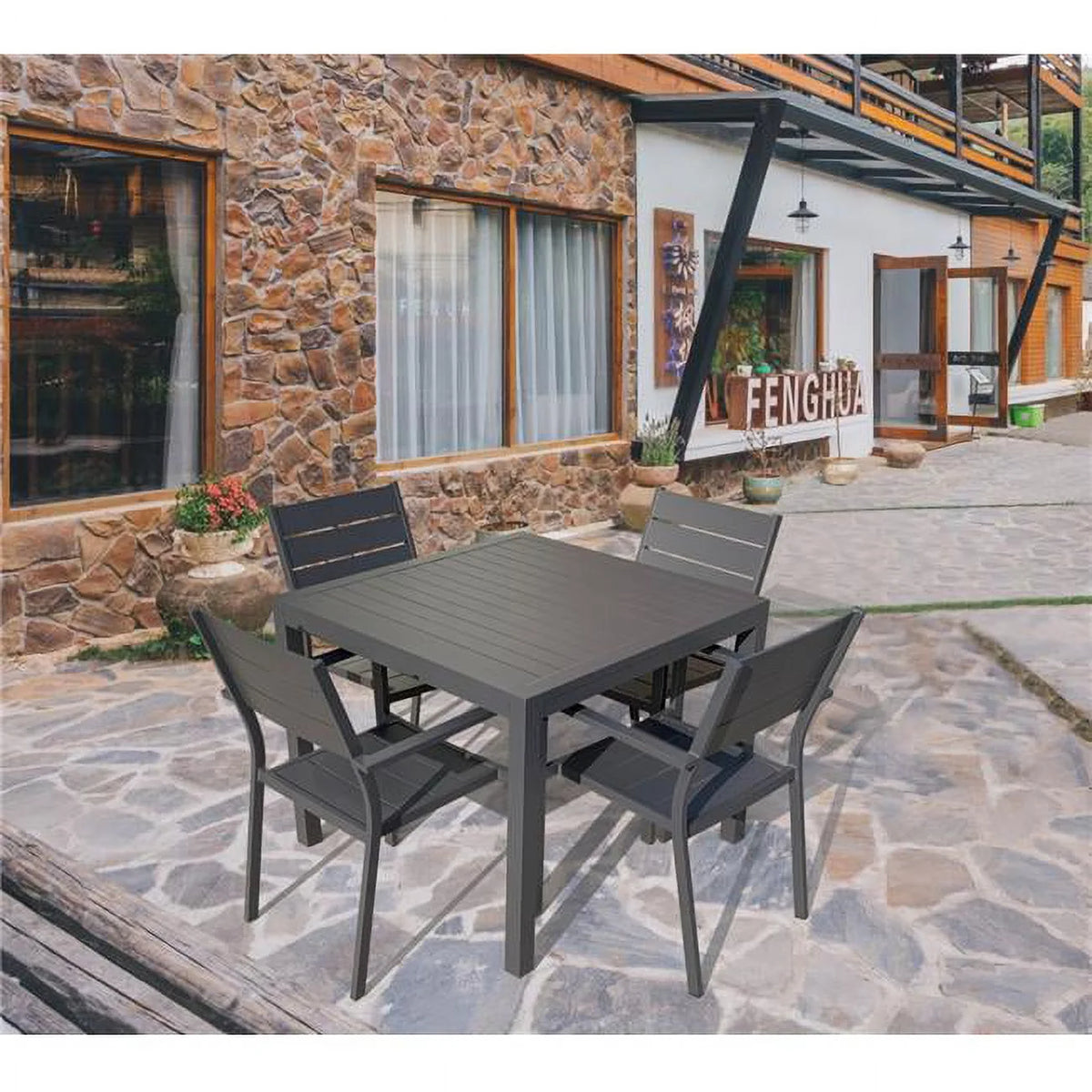 Black Square Aluminum Outdoor Dining Table 5 Piece M701