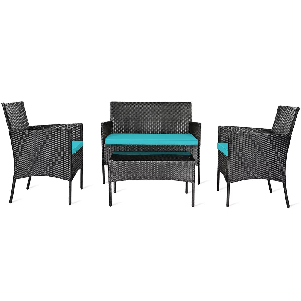 4 Pieces Patio Rattan Furniture Set Cushioned White H710219
