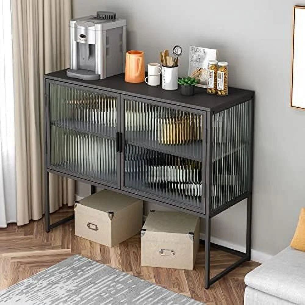 Black Fluted Glass Sideboard Cabinet U33017