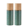 Green Wood Stoneware Salt & Pepper Mill 2Pcs U8653