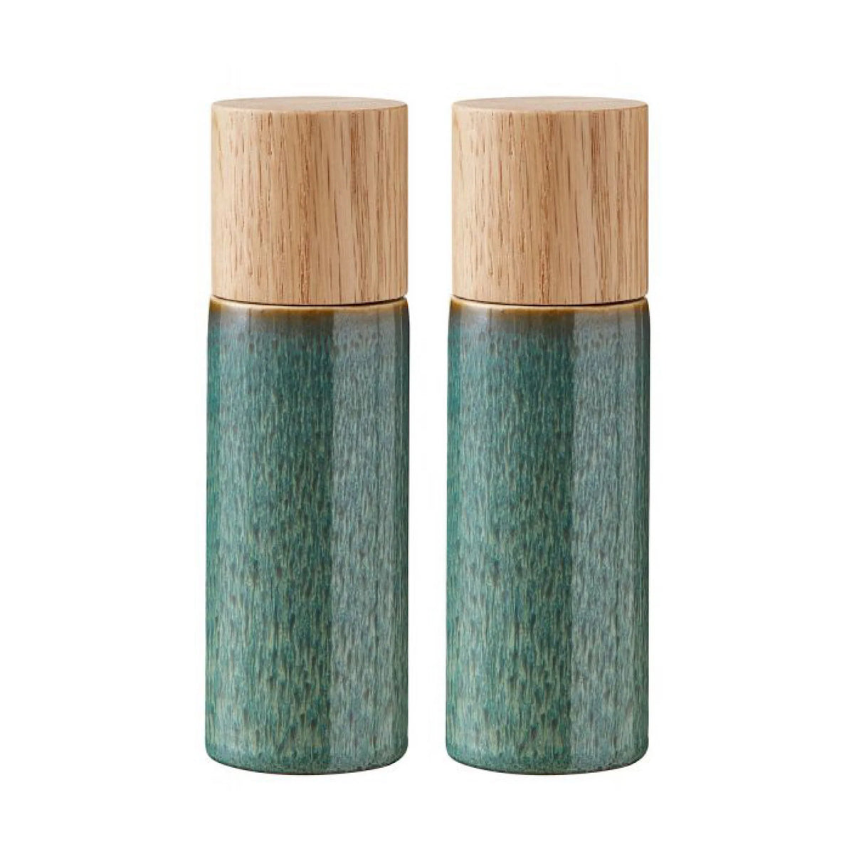 Green Wood Stoneware Salt & Pepper Mill 2Pcs U8653