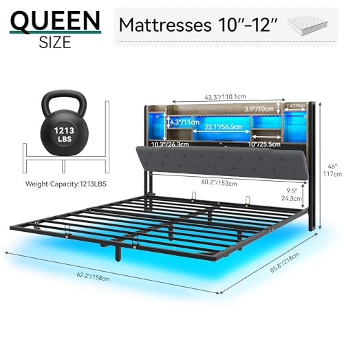 Queen Upholstered Platform Bed with Headboard Storage D900947